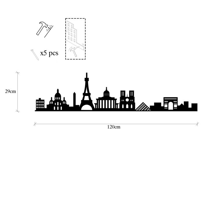 Wallity Paris Skyline Escultura de pared en Negro